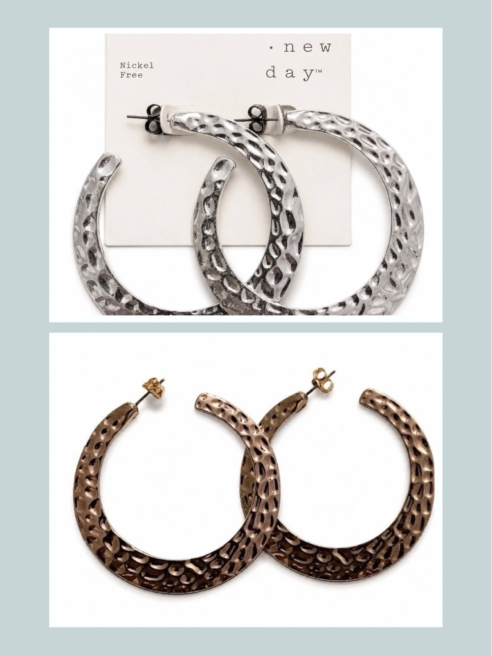 a new day Hammered Hoop Earrings in Silver and Gold Tones 2 pairs